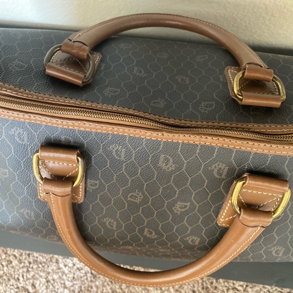 Christian Dior Vintage Honeycomb Weekender Brown Leather Travel Bag - Picture 4 of 17